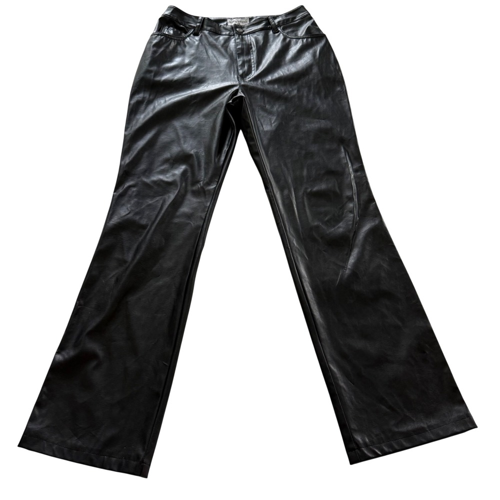 Kathy Ireland Faux Leather Pants Women Size 10 Black Straight Leg PVC Y2K Biker